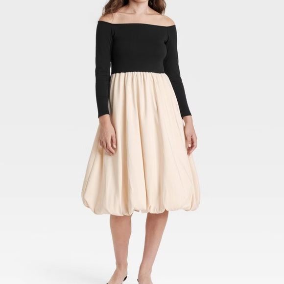 a new day Dresses & Skirts - A New Day Off The Shoulder Colorblock Bubbleskirt Midi Dress Size Small